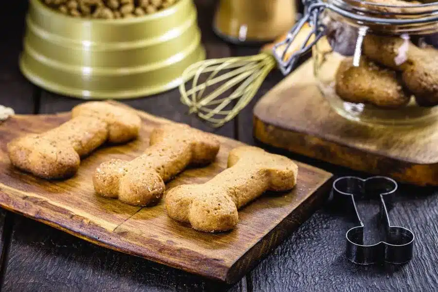 Image of a kitchen with ingredients on the counter to make homemade dog biscuits